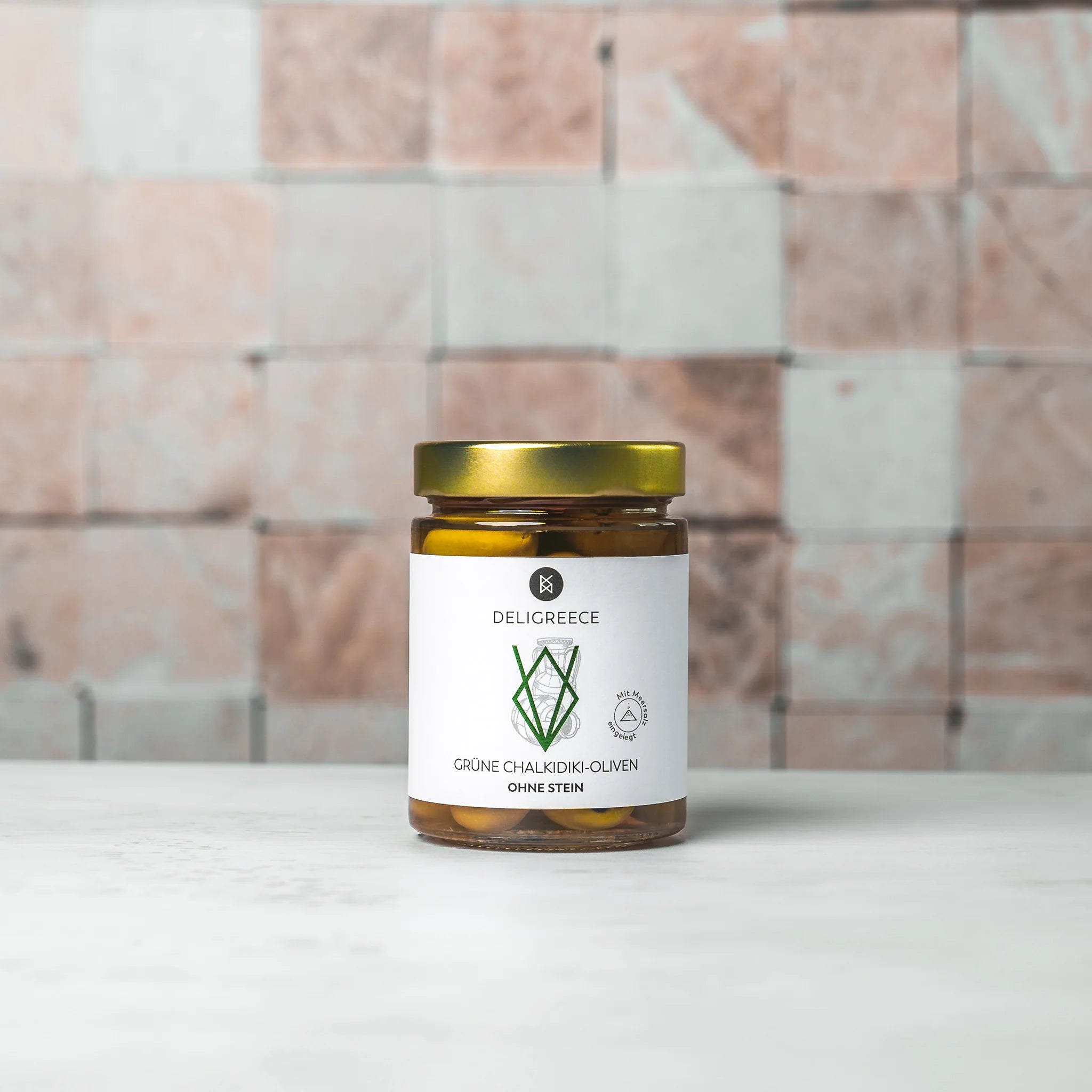 Deligreece Grüne Chalkidiki Oliven ohne Stein in Salzlake (345g) - Gourmet Markt