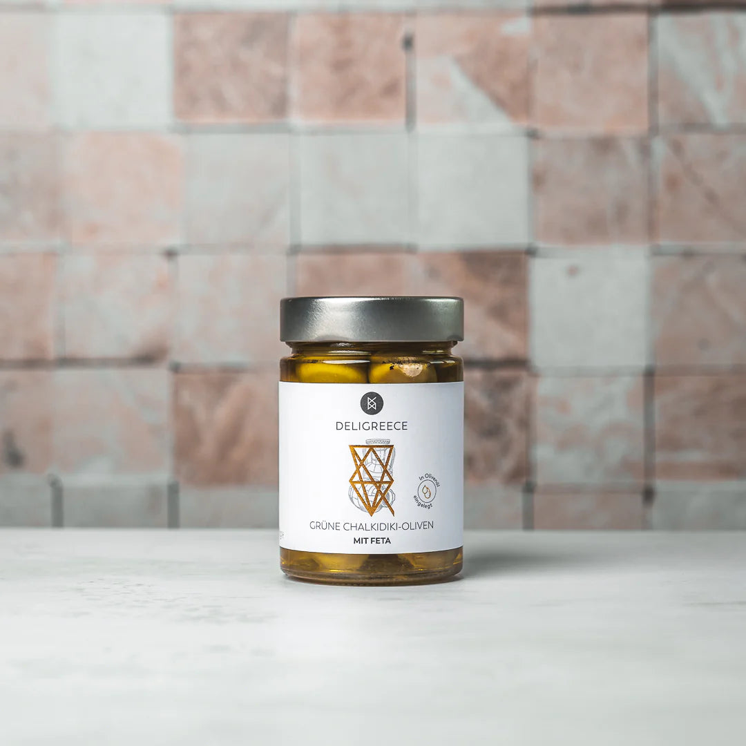 Deligreece Grüne Chalkidiki Oliven mit Feta (320g) - Gourmet Markt