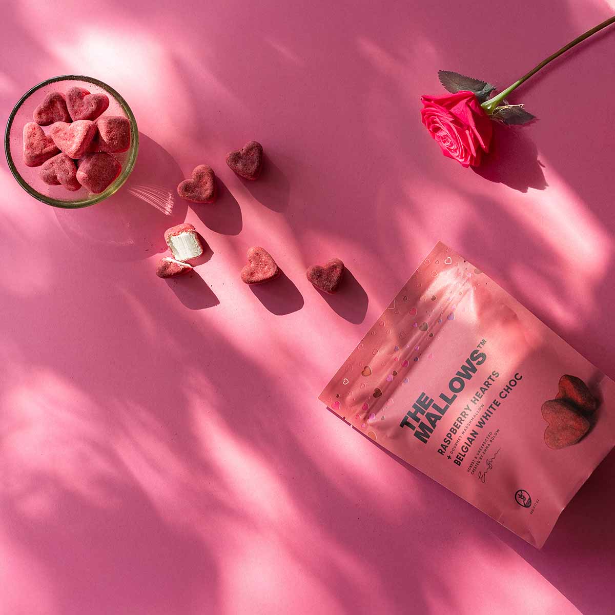 The Mallows Raspberry Hearts Marshmallows (90g) - Gourmet Markt