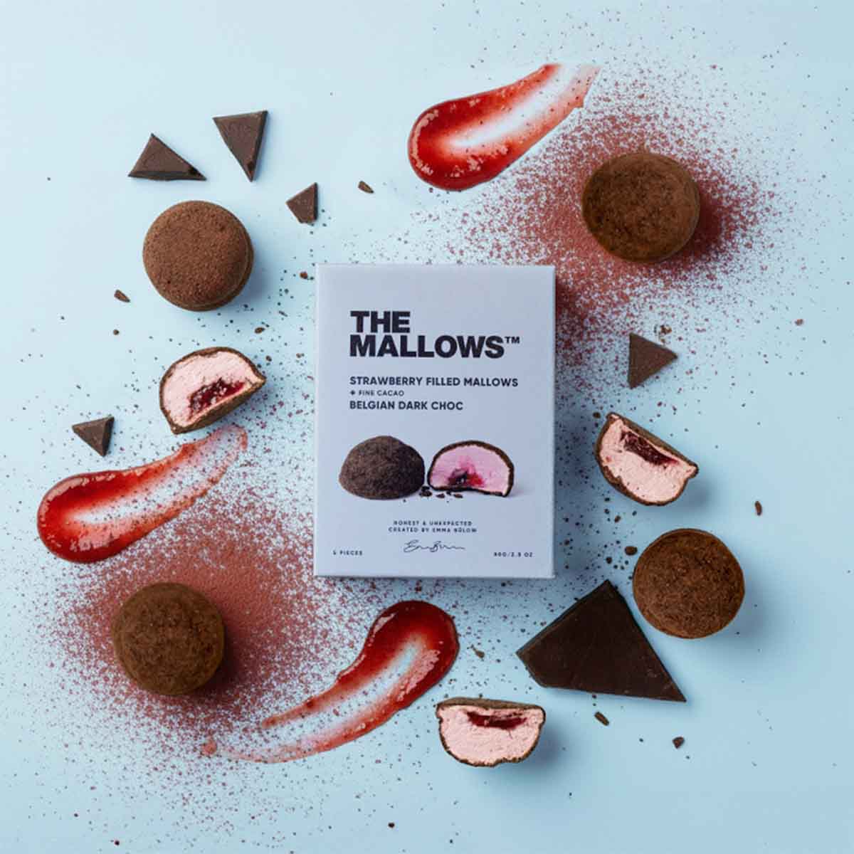 Strawberry filled & Belgian dark choc Marshmallows (80g)