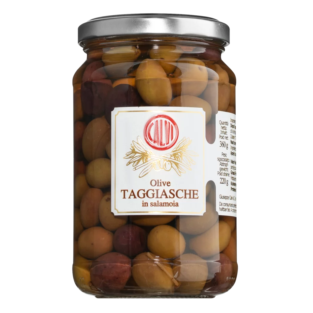 Calvi Taggiasca Oliven in Salzlake, mit Stein (360g) - Gourmet Markt