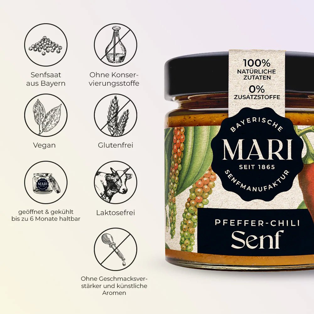 Mari Pfeffer-Chili Senf (180ml) - Gourmet Markt - Mari Senfmanufaktur