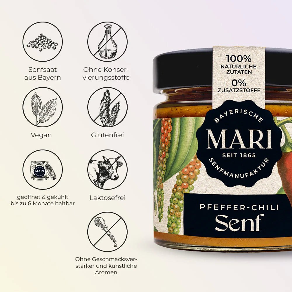 Mari Senfmanufaktur Pfeffer-Chili Senf (180ml) - Gourmet Markt
