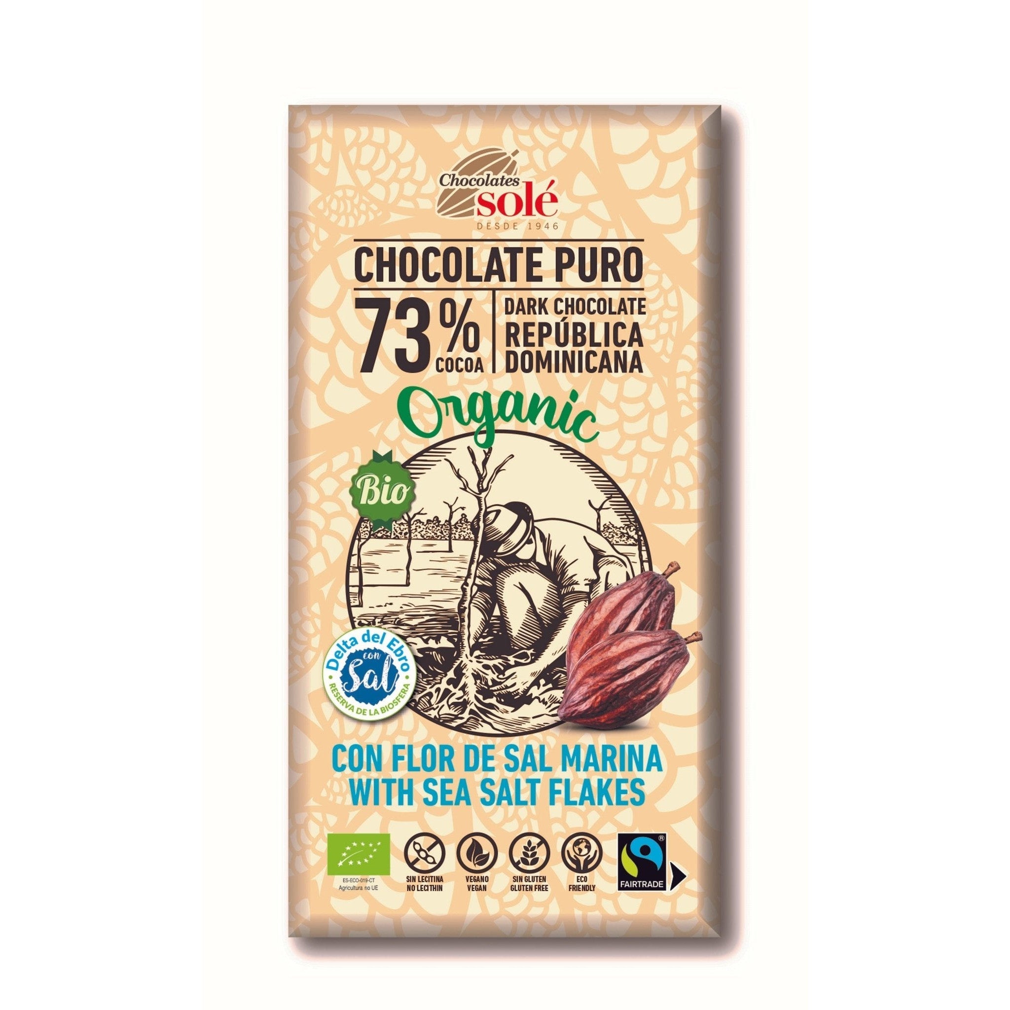 Organic Schokolade 73% mit Flor de Sal (100g) - Gourmet Markt - Chocolates Sole