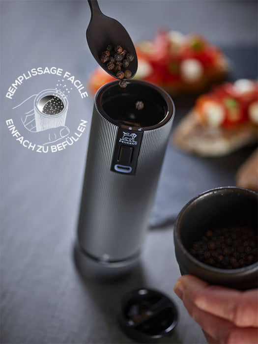 Peugeot Saveurs Line Elektrische Salzmühle Aluminium 15cm - Gourmet Markt