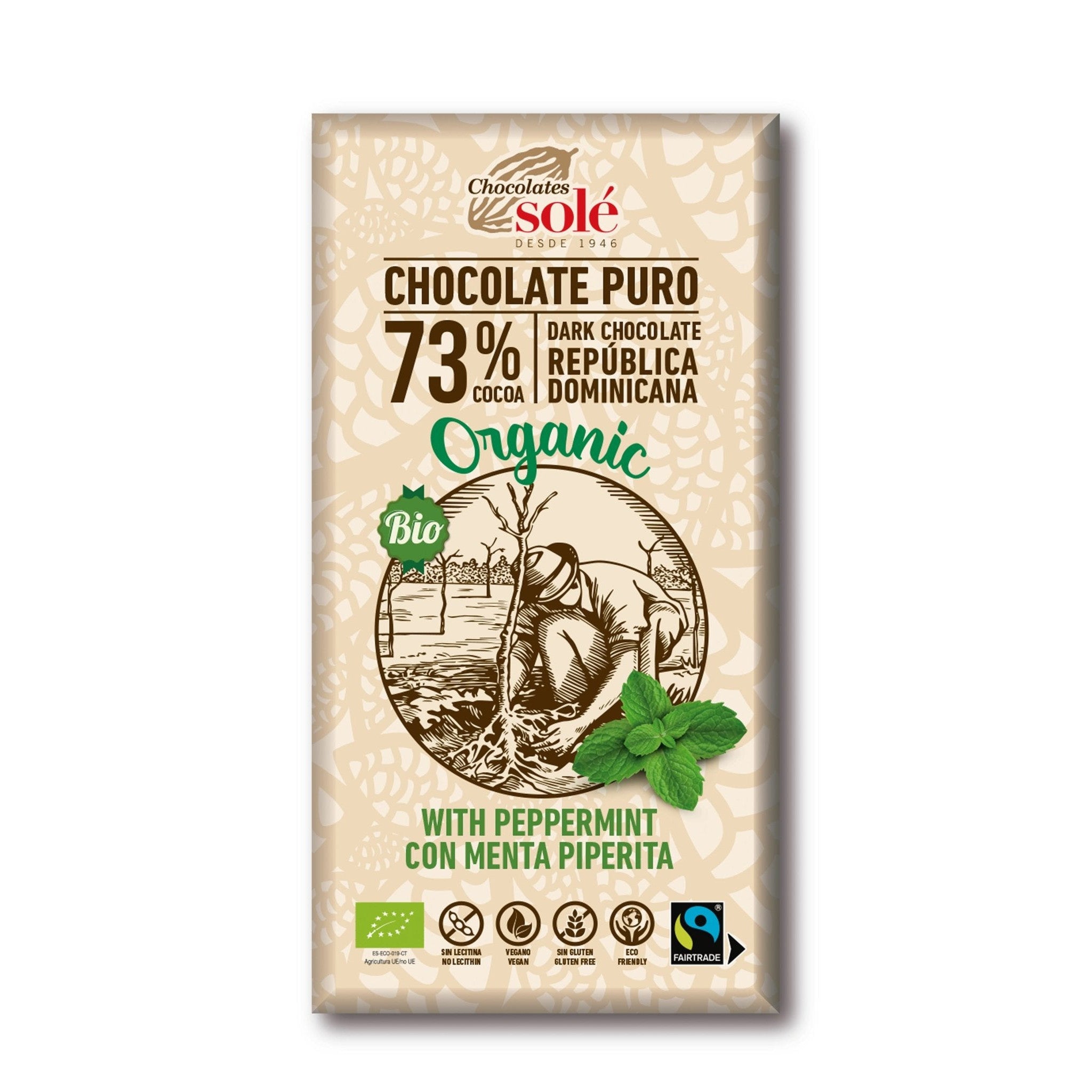Organic Schokolade 73% mit Pfefferminze (100g) - Gourmet Markt - Chocolates Sole